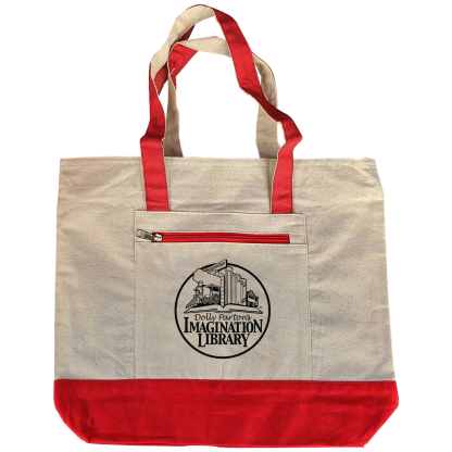 Red and Natural Canvas Tote Bag
